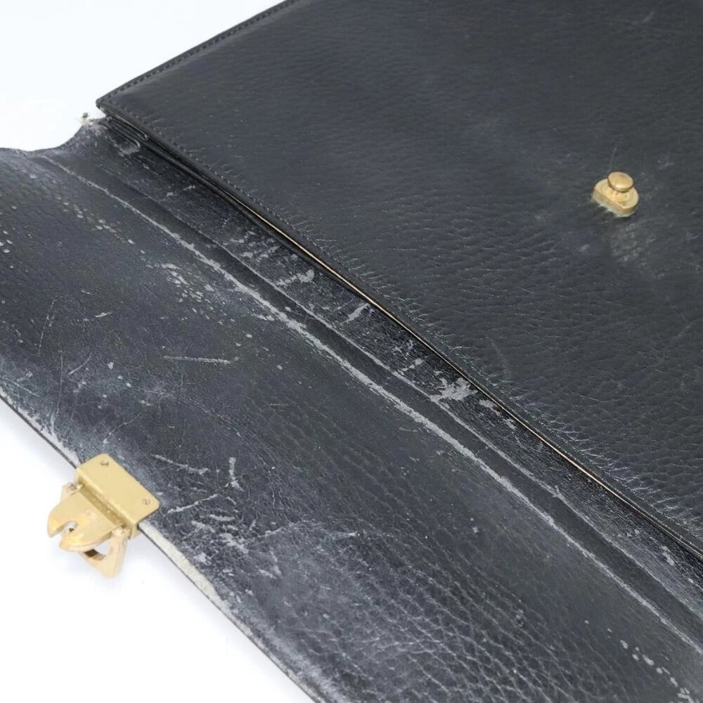 Burberrys Business Bag Leather Black Gold Auth bs26949 - Picture 9 of 16